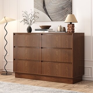 6 Drawers 47.3'' W Double Dresser With Walnut Waveform Fluted