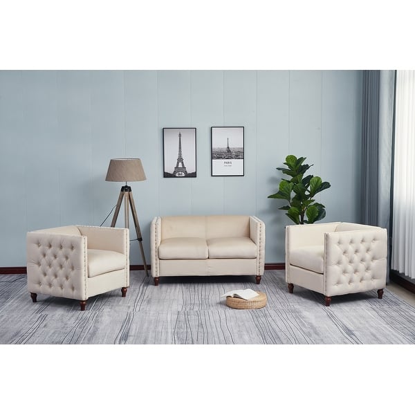 slide 2 of 10, Avin Nail Head 3-Piece Livingroom Set 3 Piece - Beige