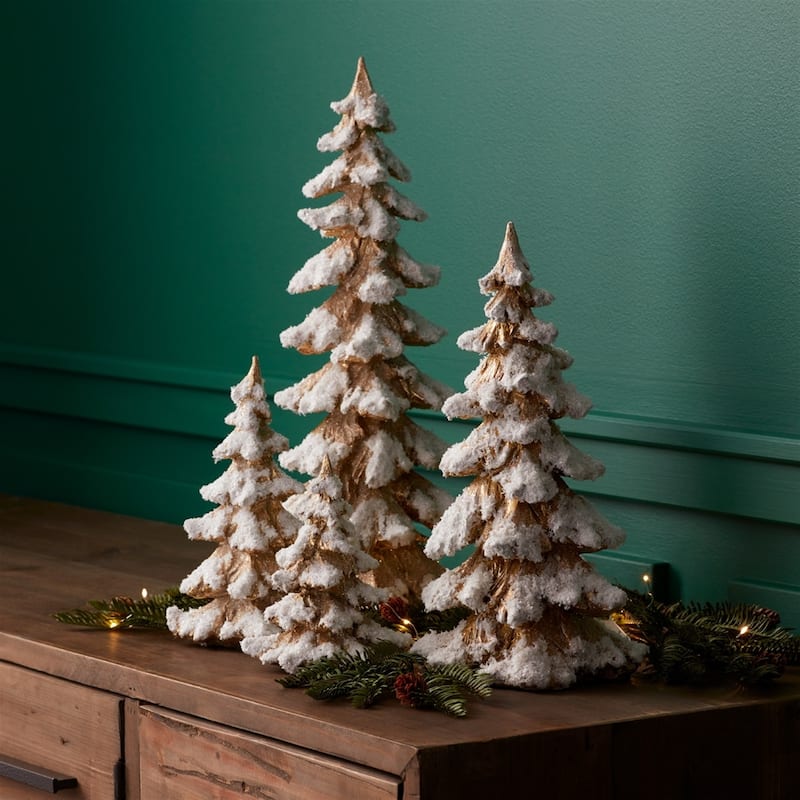 Set of 4 Frosted Brown Christmas Tree Tabletop Decors 18"
