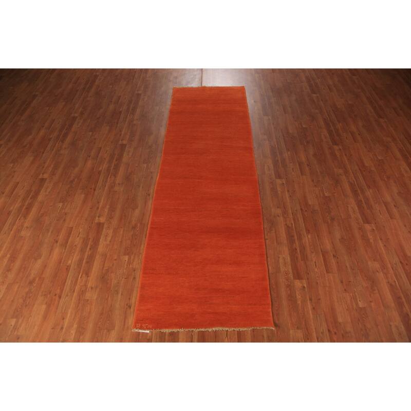 Solid / Modern Gabbeh Runner Rug Hand-Knotted Wool Carpet - 3'0" x 9'9"