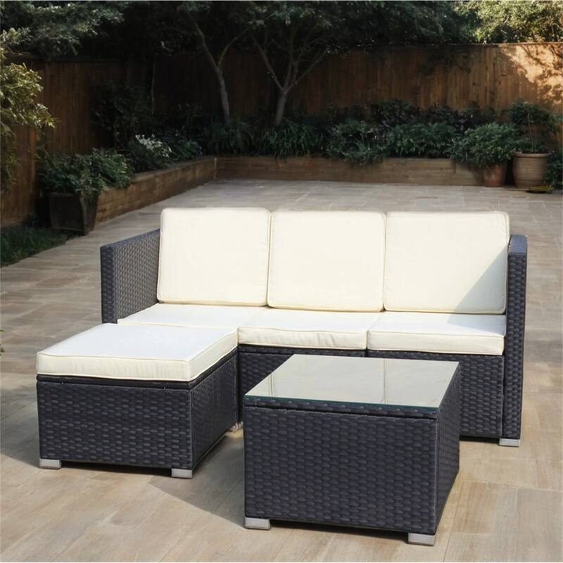 5 Piece Outdoor PE Rattan Wicker Sofa Sets with Coffee Table