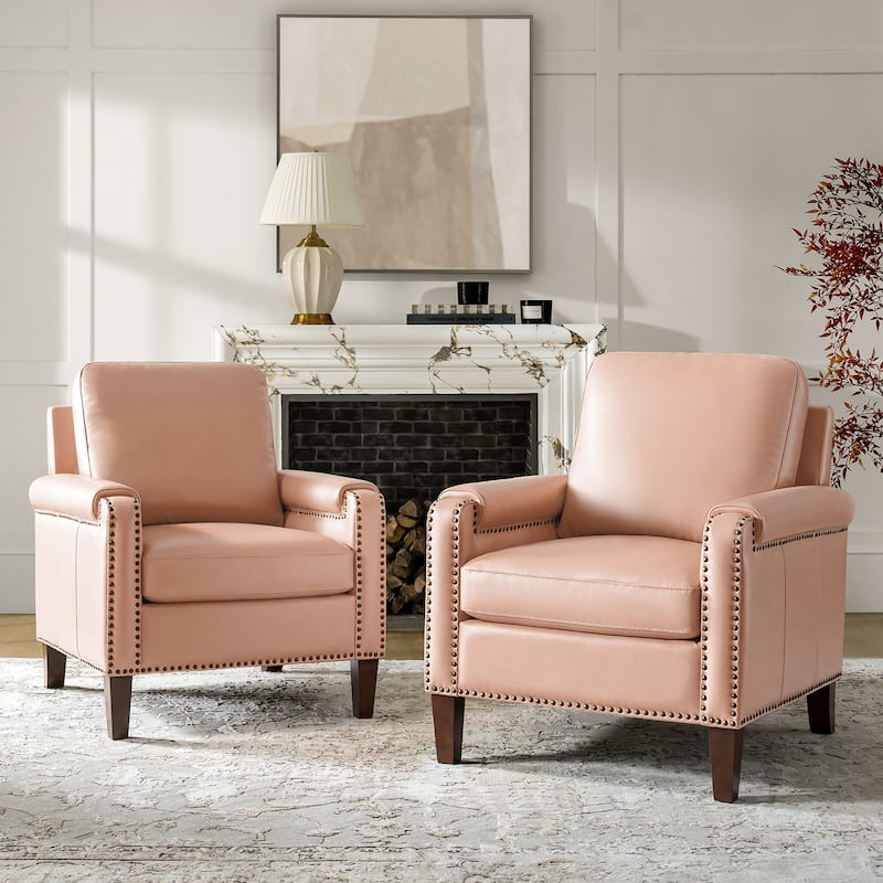 Kunz Transitional Genuine Leather Accent Chair with Removable Cushion and Nailhead Trims Set of 2 by HULALA HOME