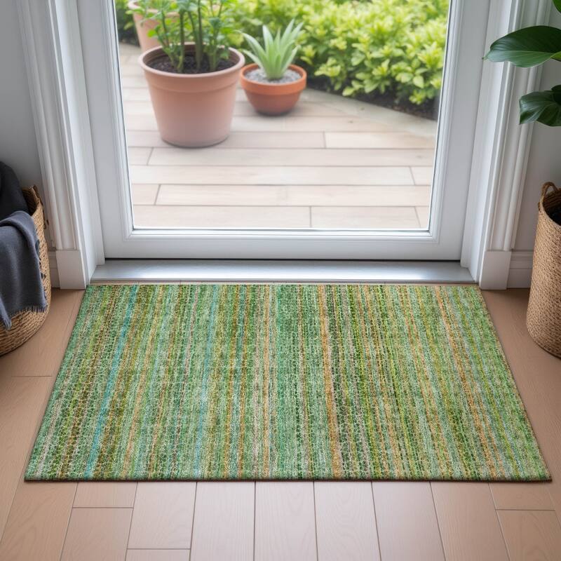 Machine Washable Indoor/Outdoor Transitional Striped Chantille Rug