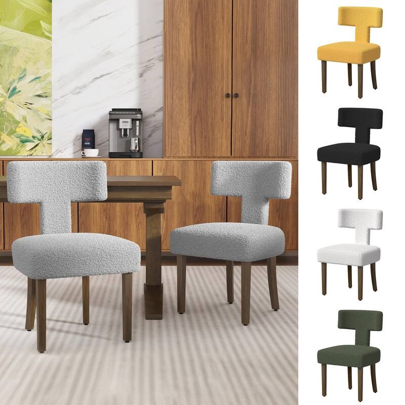 Dining Chairs Boucle Fabric Lamb Upholstered T-Shape (Set of 4)