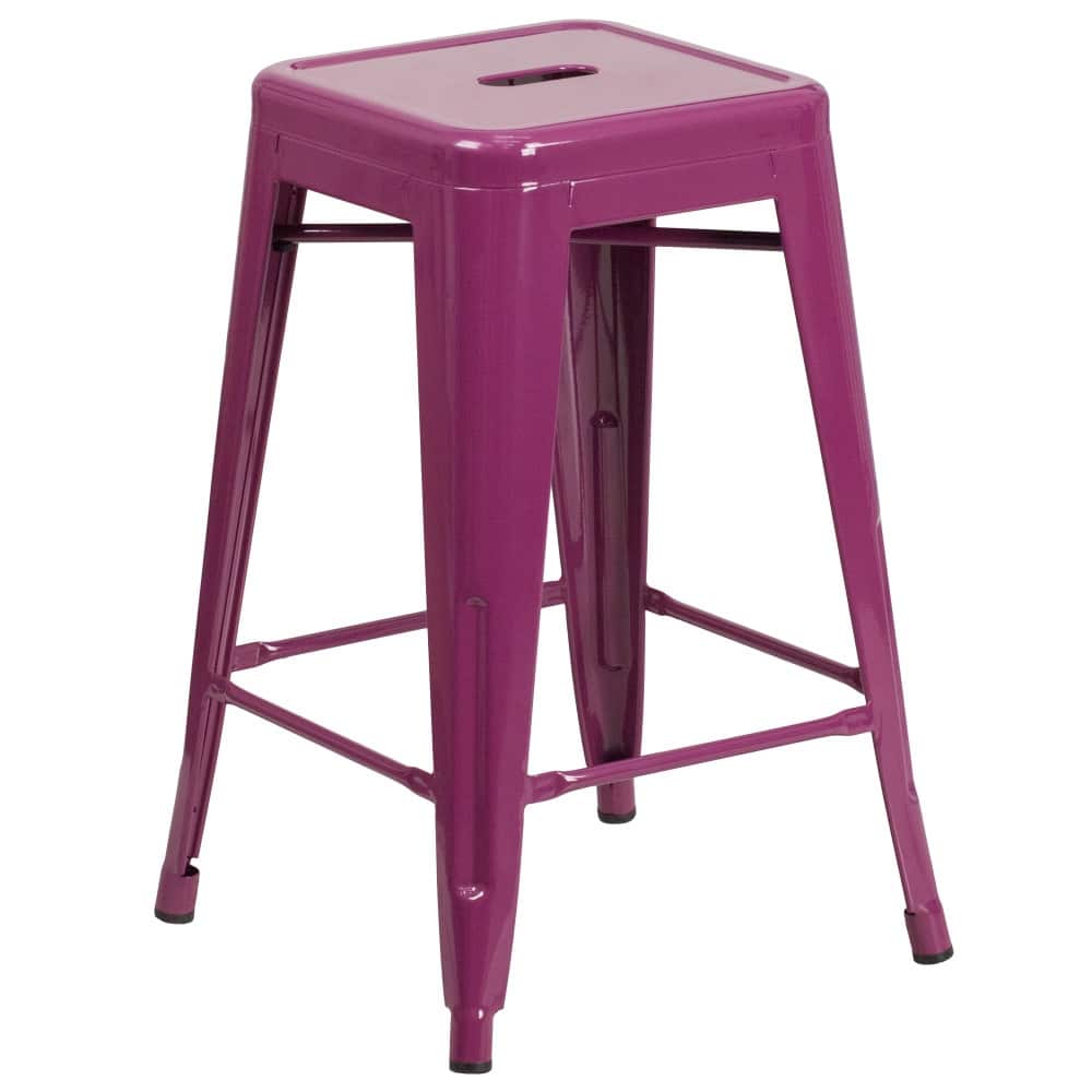 24" High Backless Metal Indoor-Outdoor Counter Height Stool w/Square Seat