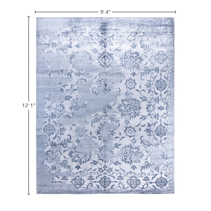 Modern One-of-a-Kind Hand-Knotted Area Rug, Blue - 9' 4" x 12' 1"