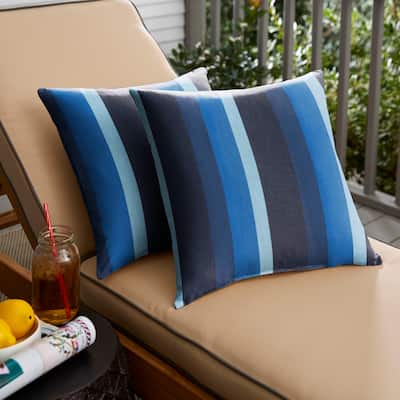 Sunbrella Indigo Blue Stripe Indoor/ Outdoor Square Pillow, Set of 2
