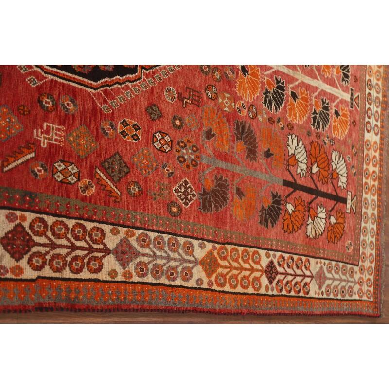 Hand Knotted Oriental 100% Wool Carpet Traditional Medallion Red Shiraz Area Rug - 8' 10'' X 5' 1''