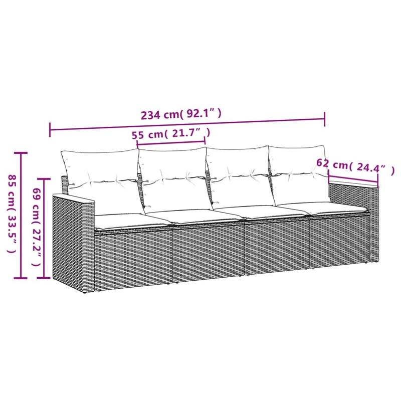 vidaXL Patio Sofa Set with Cushions Outdoor Conversation Furniture Poly Rattan