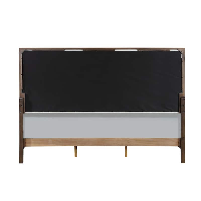 Light Gray Fabric Queen Bed with Wooden Legs