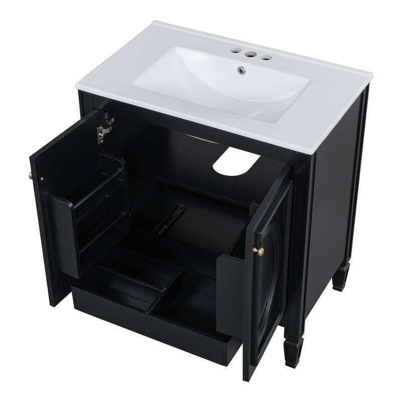 30" Bathroom Vanity With Sink, Two Doors With Shelf, Soft Close Door Hinges, Vintage Style
