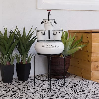 Alpine Corporation 36" Outdoor Floor Buckets with Faucet Water Fountain Vintage, Charming Fountain for Patio & Yard, White