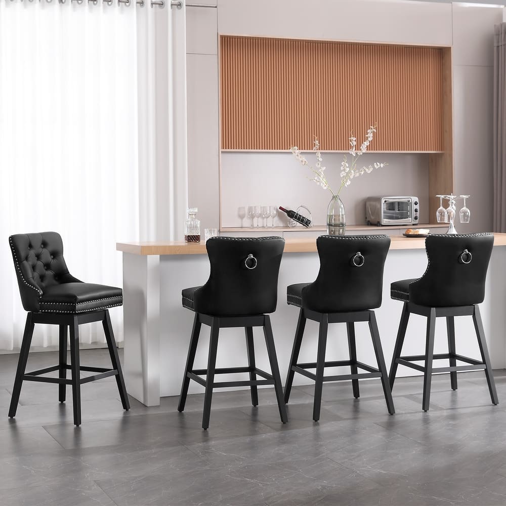 26"/30" Faux Leather Swivel Counter or Bar Height Stools with Wood Frame