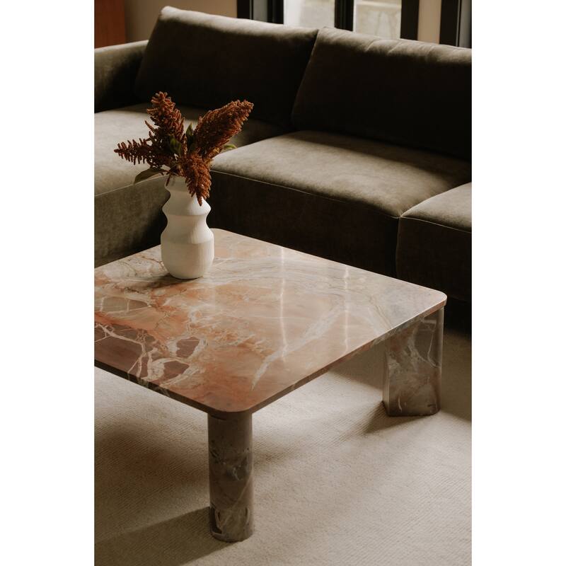 NADAAL STUDIOS Philip Coffee Table, Solid Orange Lavante Marble, Square Design, Orange