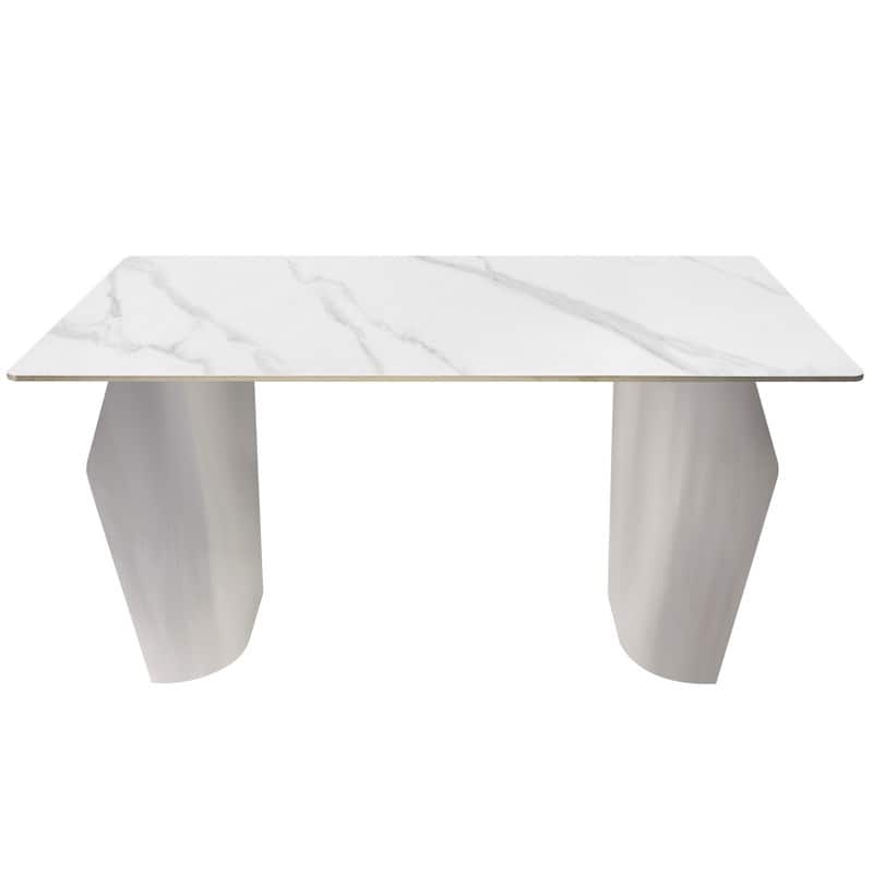 Zelan Mid-Century Modern Sintered Stone Dining Table - Rectangular Kitchen Table with Semi-Circular Steel Legs