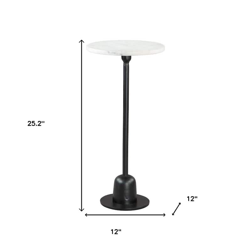 HomeRoots 25" White And Black Marble And Aluminum Round Pedestal End Table - 12' X '25.2' X '12