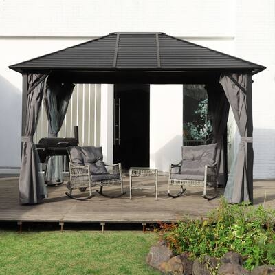 VEIKOUS 12' x 10' Outdoor Hardtop Canopy Patio Gazebo with Steel Roof and Aluminum Frame