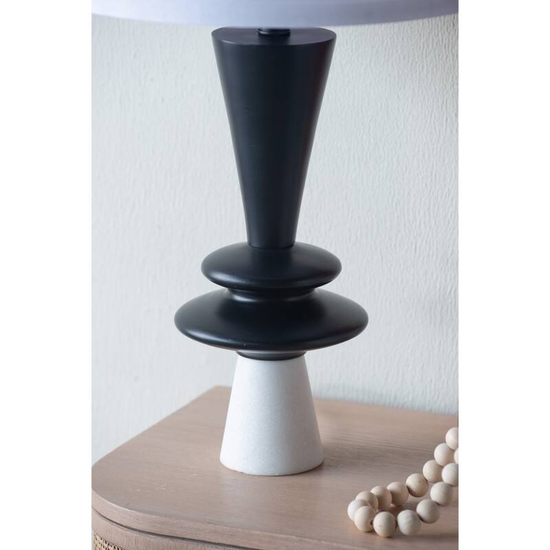 D15x26.7" Black Aluminum Table Lamp with Two Varying Disc Accents and White Shade(Lamp Shade Assembly Required)