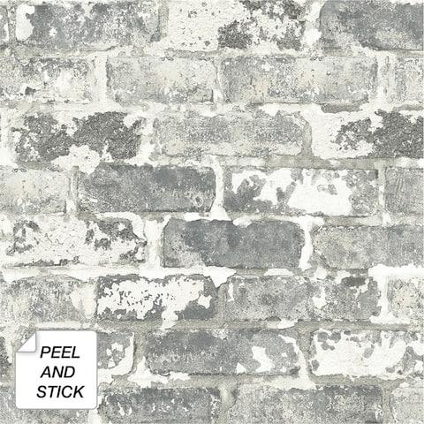 NextWall Weathered Grey Brick Peel and Stick Wallpaper - 20.5 in. W x 18 ft. L