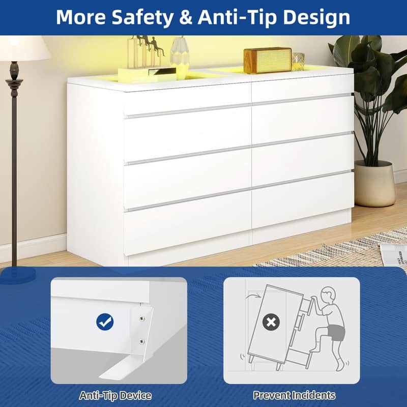 Moasis 4/8 Drawer Dresser Chest of Drawers Tempered Glass Top With LED Light