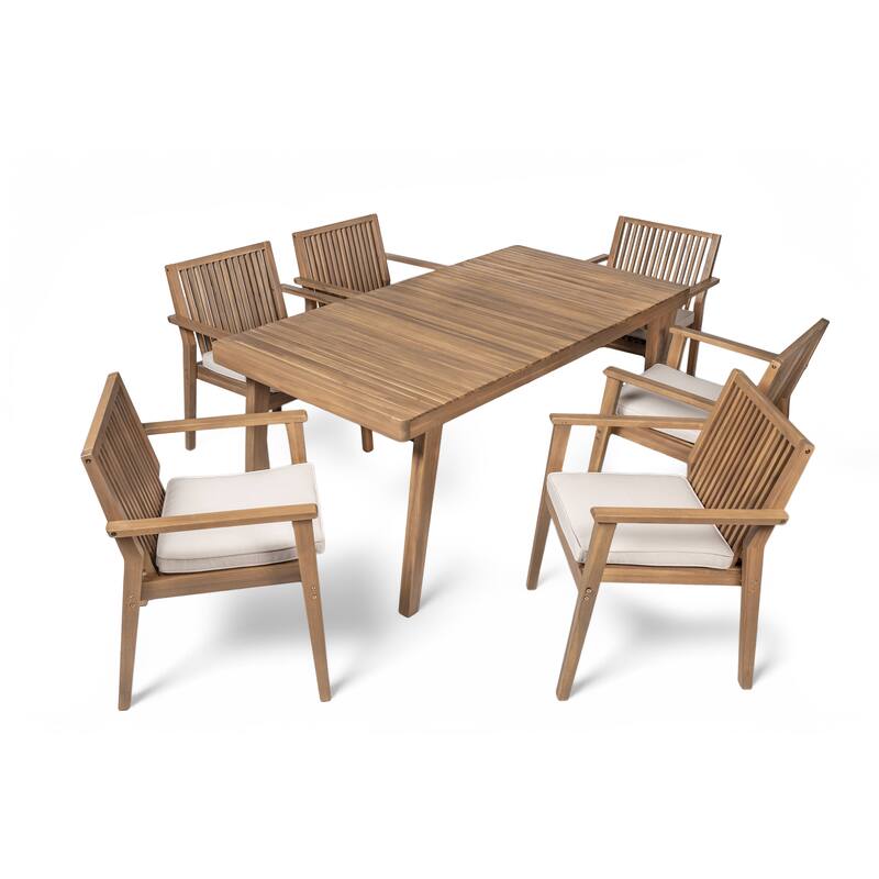 Roomfitters Patio Dining Chairs, Acacia Wood Armchairs with Cushions, Outdoor Seating in Brown