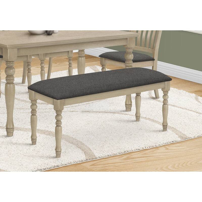 Bench, 42" Rectangular, Wood, Upholstered, Dining Room, Kitchen, Entryway, Brown And Beige, Transitional