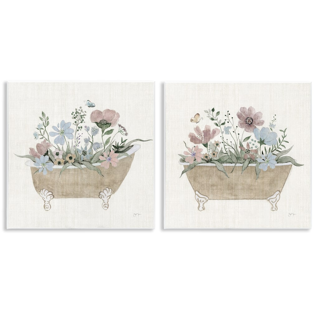 Stupell Rustic Florals in Bathtubs Wall Plaque Art Design By Tava Studios (Set of 2)