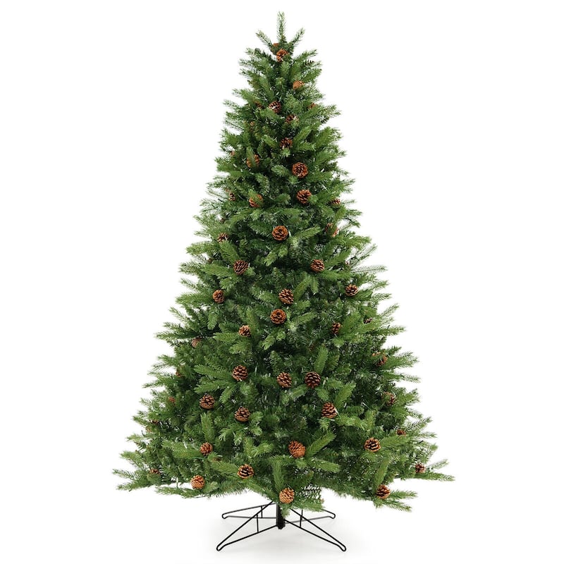 7 FT Artificial Christmas Tree with Pine Cones and Adjustable Brightness