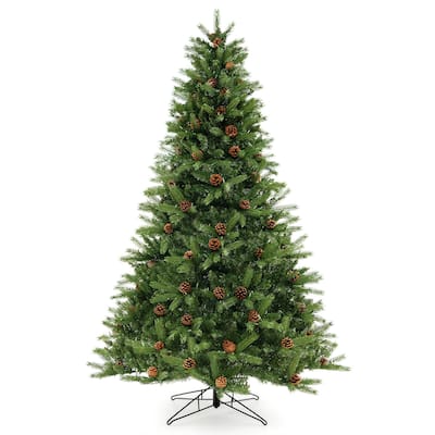 7 FT Artificial Christmas Tree with Pine Cones and Adjustable Brightness