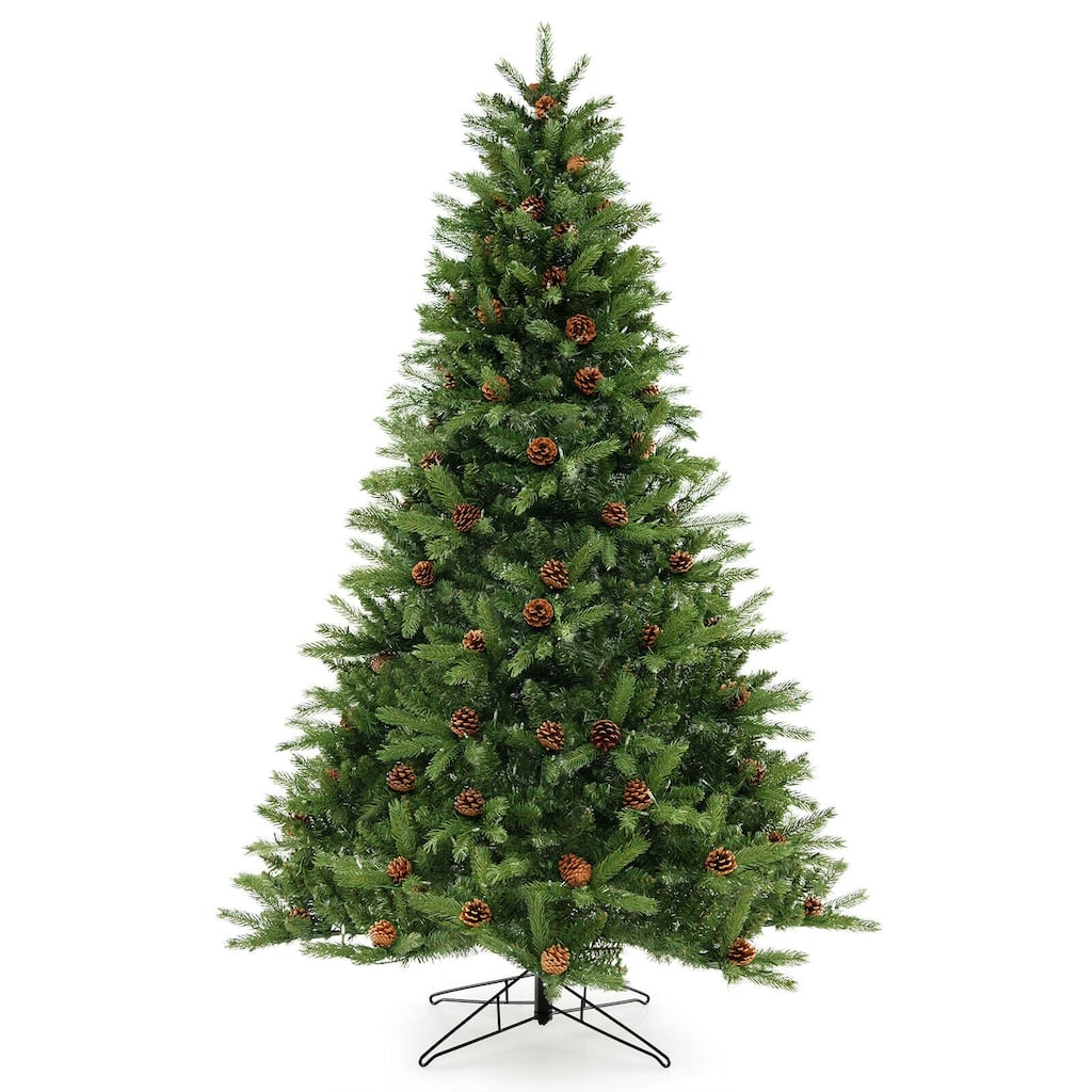 7 FT Artificial Christmas Tree with Pine Cones and Adjustable Brightness