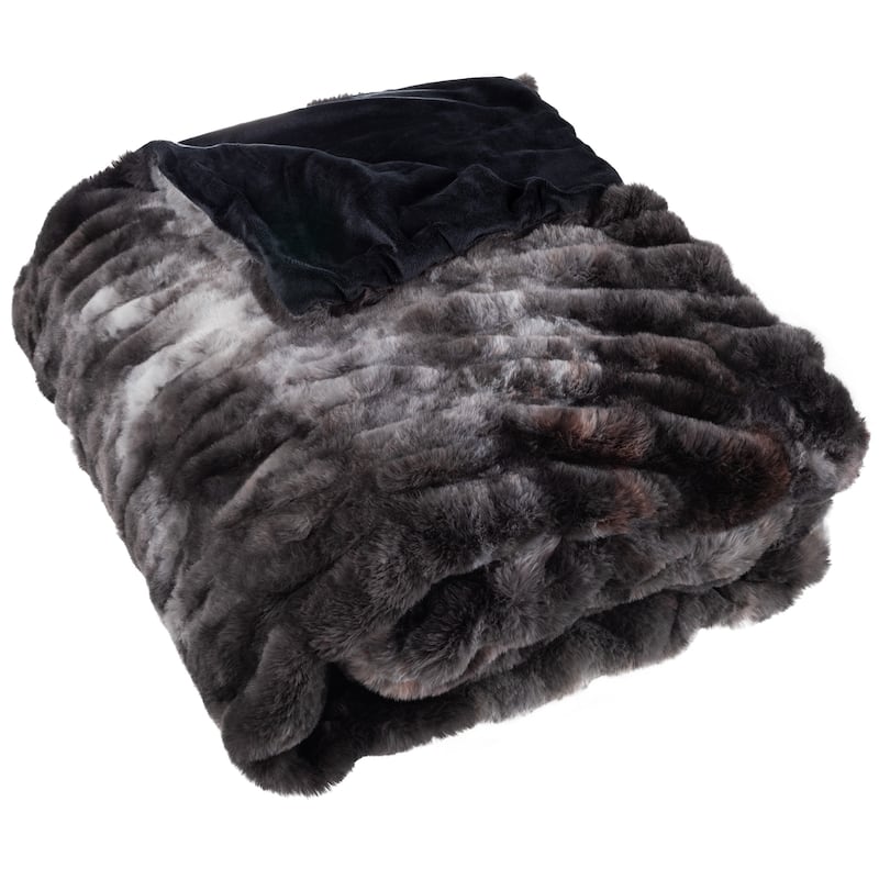 Oversized Ruched Faux Fur Blanket - 60x80-Inch Queen-Size Throw by Lavish Home - Black