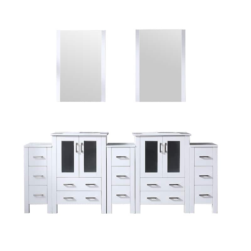 Volez Double Bath Vanity with Side Cabinets, White Ceramic Top and Mirrors