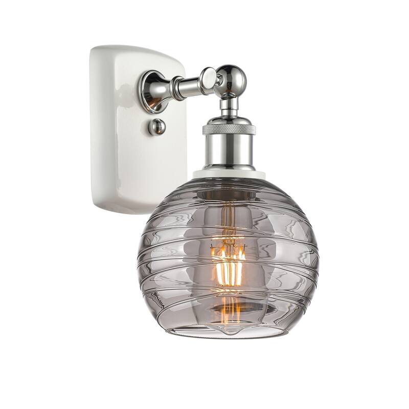 Innovations Lighting 516-1W-10-6 Athens Deco Swirl Sconce Athens Deco - White Polished Chrome / Light Smoke Deco Swirl