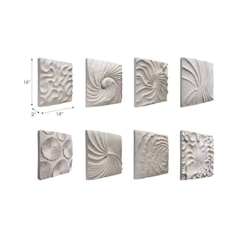 Resin Wall Art Sculptural Texture Panel (Set of 8) - 14" White