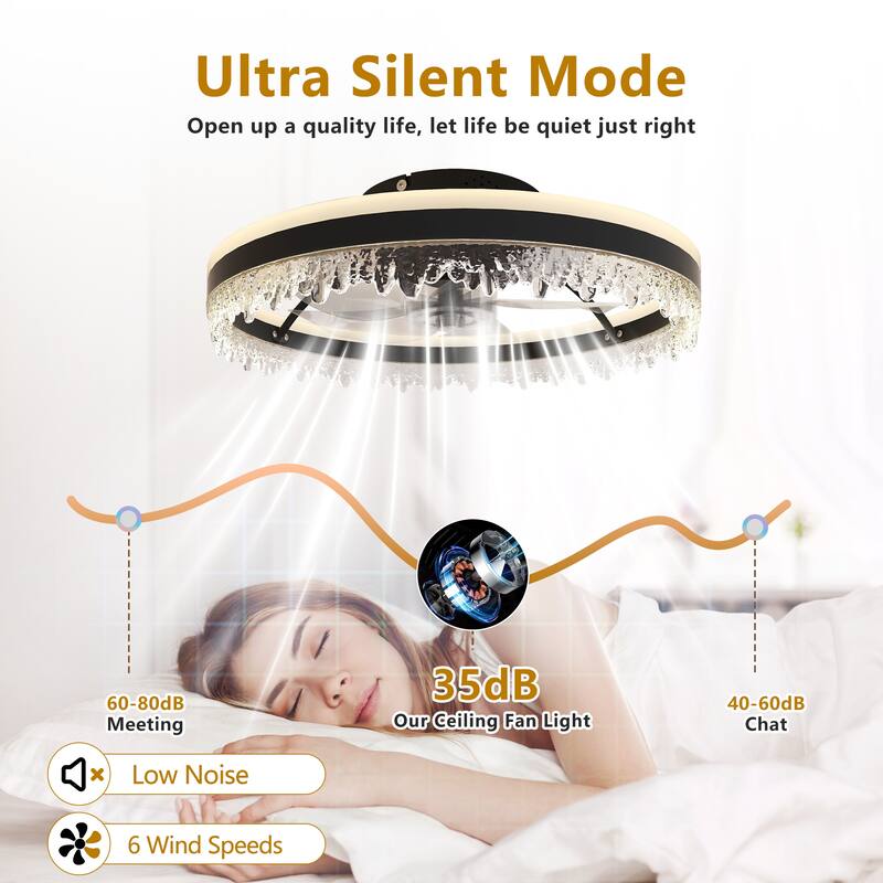 20" Black Smart Ceiling Fan Light with Silent Function