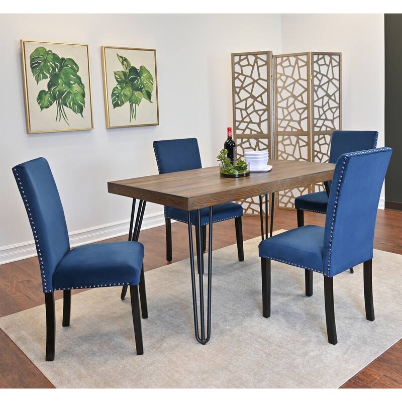 Roundhill Furniture Ashzo 5-Piece Dining Set, Hairpin Dining Table with 4 Chairs