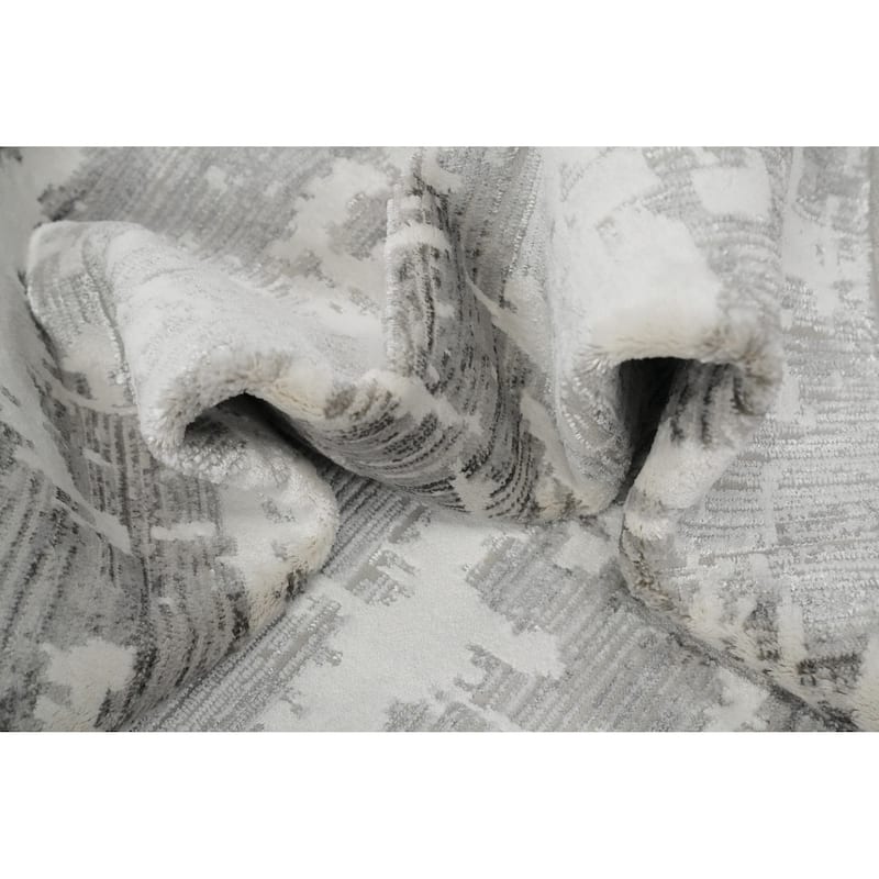 Machine Made Oriental Polyester Carpet Abstract Greys & Charcoal Distressed Area Rug - 7' 8'' X 5' 2''