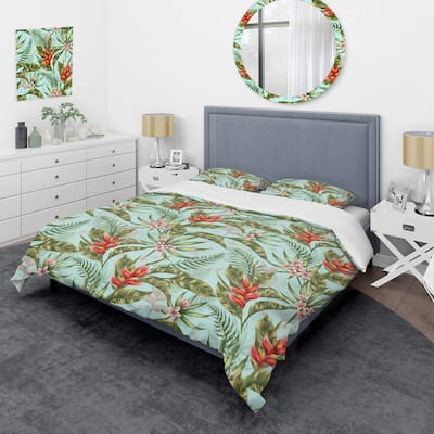 Designart 'Plumeria And Tropical Flowers With Palm Leaves' Tropical Duvet Cover Set