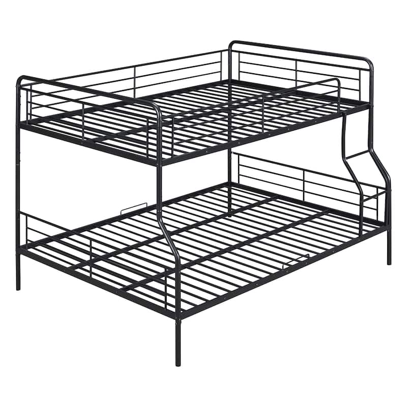 Full XL Over Queen Metal Bunk Bed with Ladder & High Guardrail, Heavy-Duty Metal Bunk Bed Dormitory Apartment Iron Frame Bed