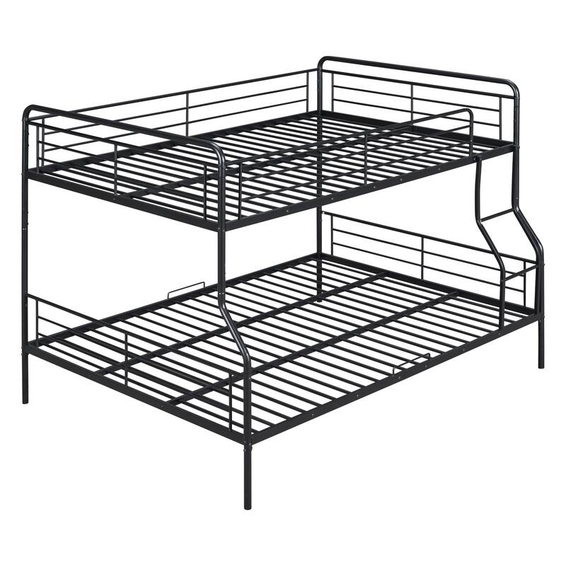 Full XL Over Queen Metal Bunk Bed Frame, Can be Split into 2 Beds, Streamlined Iron Crafted Frame