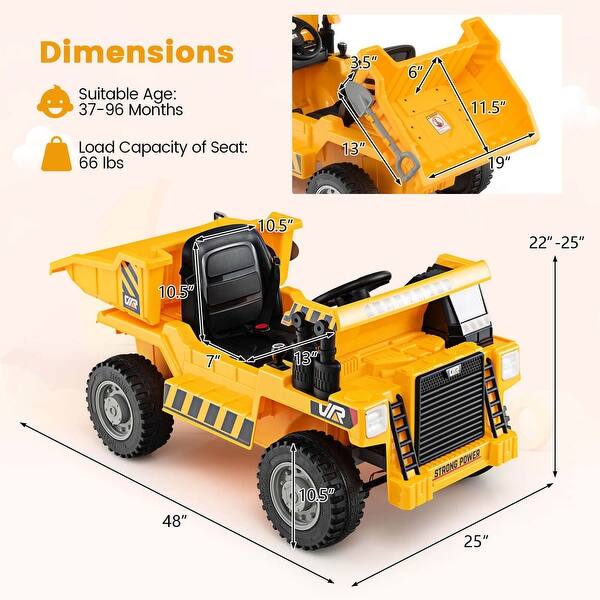 Costway Kids Ride-On Dump Truck with Wireless Connection Music LED - See Details