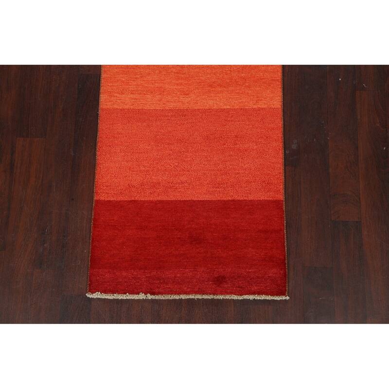 Striped Contemporary Gabbeh Kashkoli Oriental Wool Runner Rug Handmade - 2'7" x 12'8"