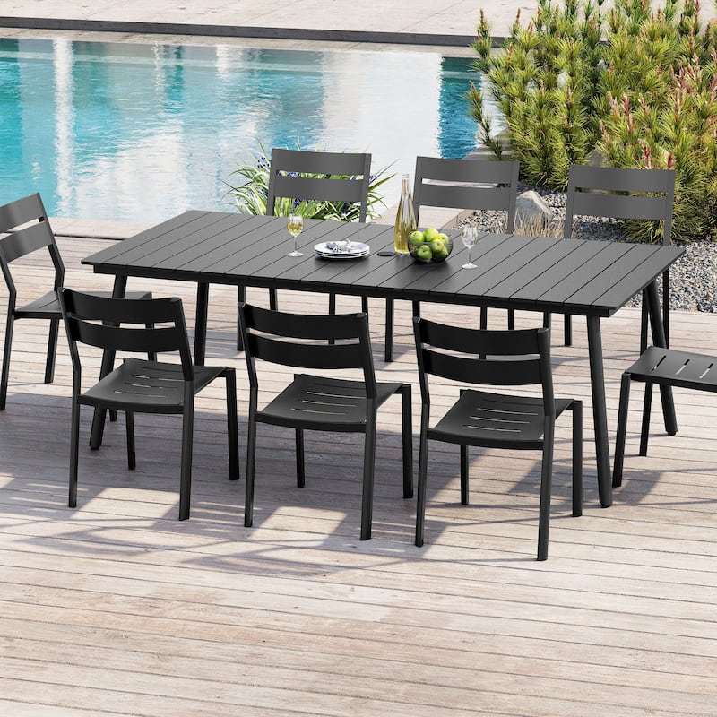 Outdoor Patio Rectangle Aluminum Dining Table with Umbrella Hole
