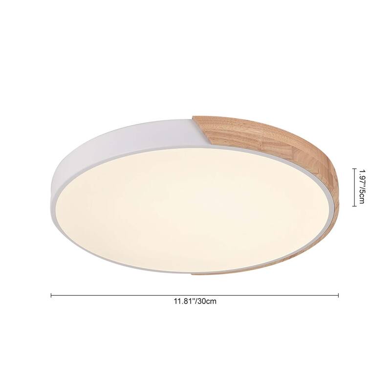 1 - Light Mid-Century Modern White Metal Wood LED Dimmable Flush Mount
