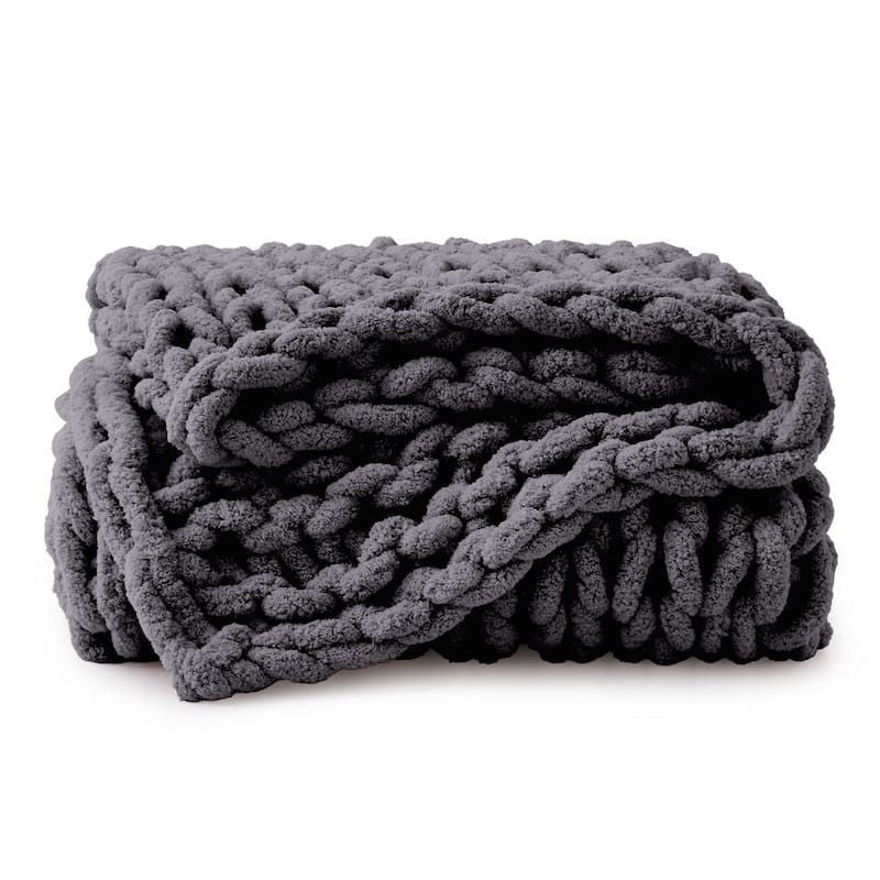 Handmade Chunky Knit Chenille Yarn Throw Blanket 50"x60"