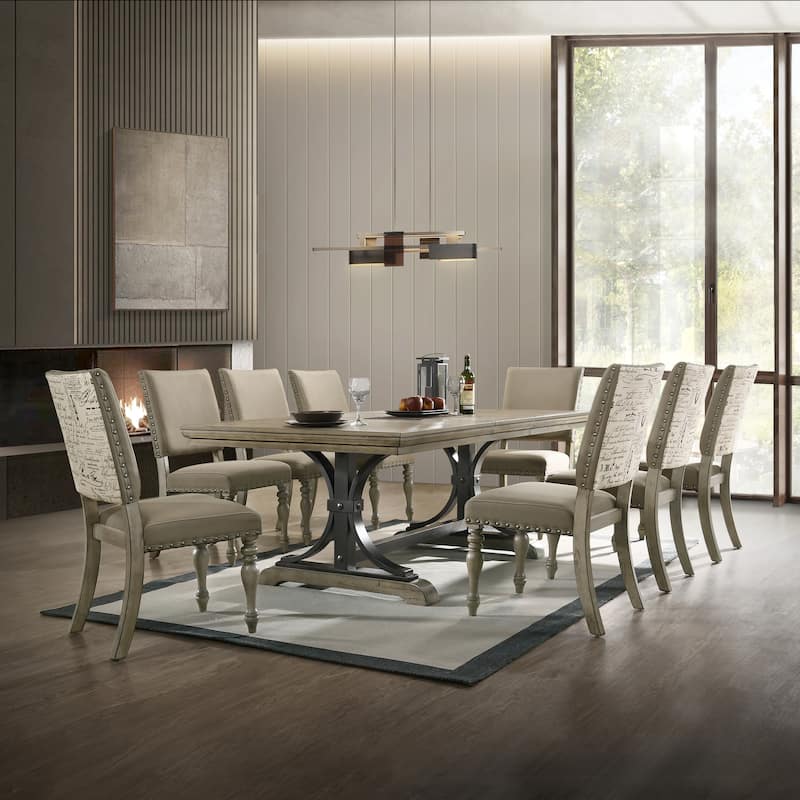 Roundhill Furniture Birmingham 9-piece Removable Leaf Dining Table Set