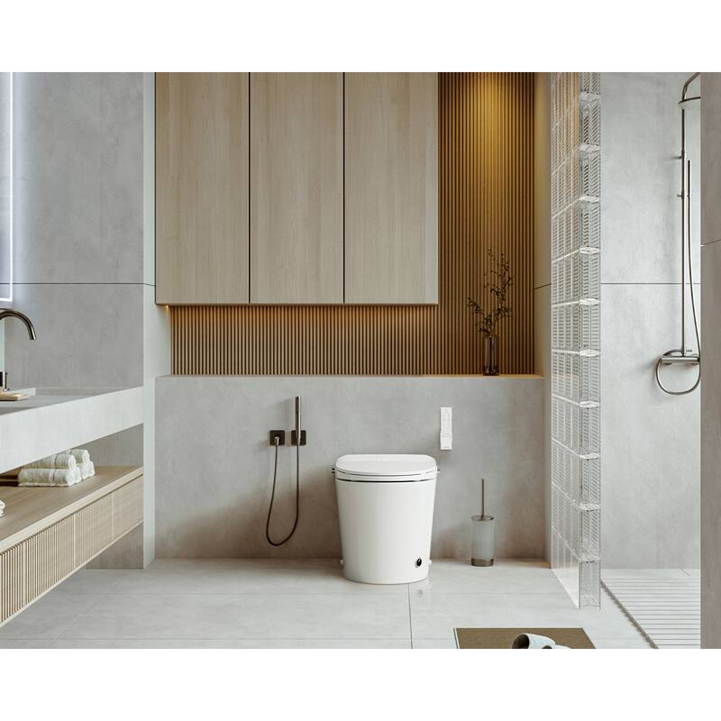 Zarautz Elongated Smart Bidet Toilet Combo with Clean Foam Shield Splash Proof, Heated Seat, Dryer & Foot/Remote Flush