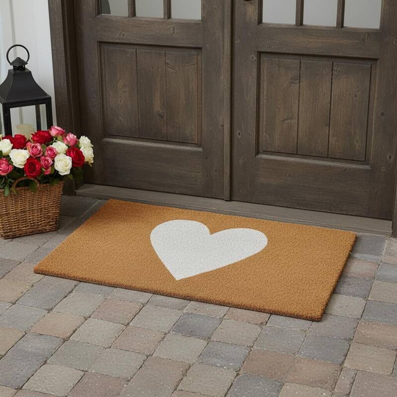 HomeRoots 36" X 72" Brown And White Heart Outdoor Coir Door Mat - 36.00' X '72.00 - 36.00' X '72.00