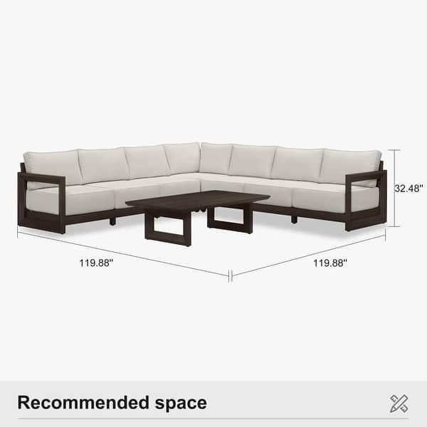 dimension image slide 6 of 8, PURPLE LEAF Caesar L-Shaped White Outdoor Couch with 9.6" Thick for Yard Porch Deck Patio Conversation Sets