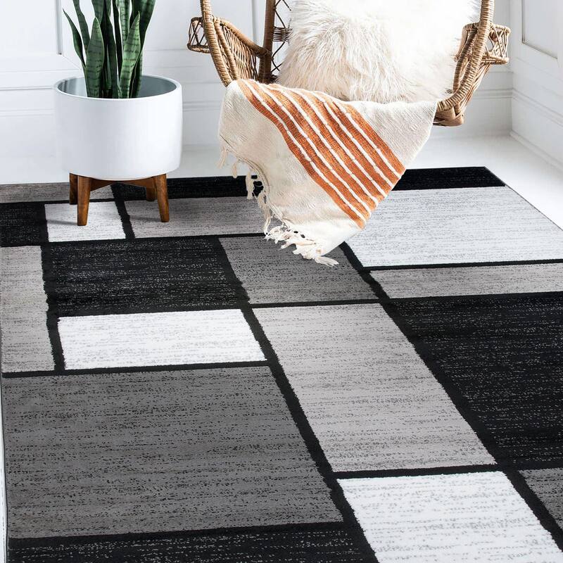 World Rug Gallery Contemporary Modern Boxed Color Block Area Rug - 6'6" x 9' - Gray